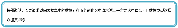 圆角矩形: 特别说明:若要请求返回数据集中的数据,在服务制作区中请求返回一定要选中集合,且数据类型选择数据集名称